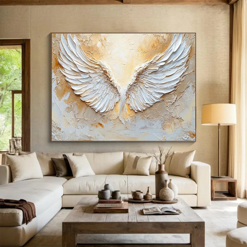 “Textured White Wings” Impasto Symbolic Painting On Canvas DKH455