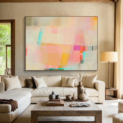 “Soft Color Block Abstract - Pastel Hues in Geometric Forms” Painting On Canvas DKH029