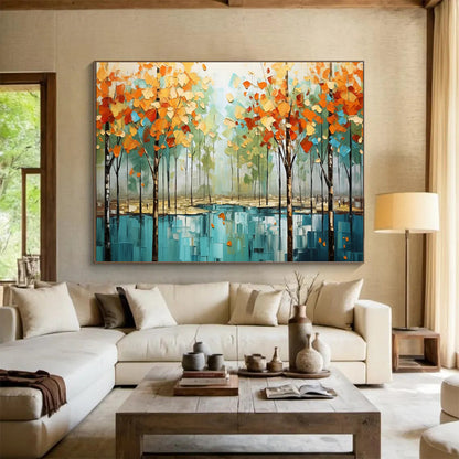 “Autumn Forest Reflection” Impressionist Landscape Painting On Canvas DLZ163