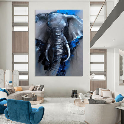 “Blue & Gray Elephant Portrait” - Expressive Animal Painting On Canvas DKH1610