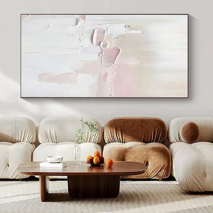 Soft Pink & White Textured Abstraction - Impasto Abstract Acrylic On Canvas CT1345