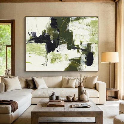 “Green - Black Abstract Forms” Abstract Acrylic Painting On Canvas DKH444