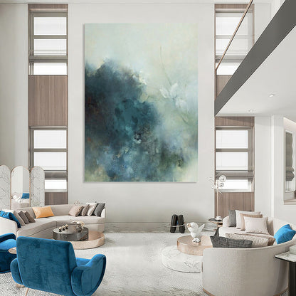 “Soft Blue - Gray Floral Mist” - Blue, Gray & White Abstract Flower Painting On Canvas DKH0948