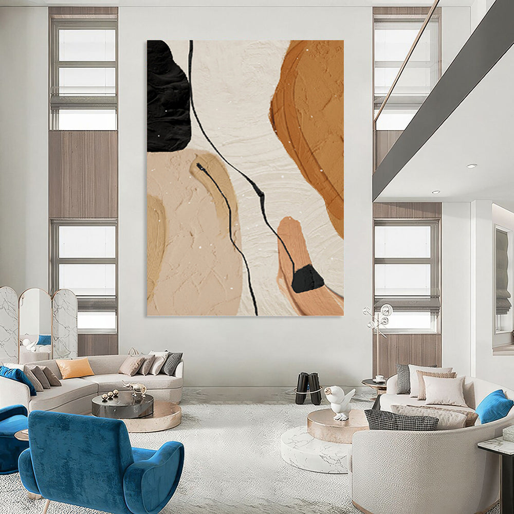“Organic Flow” - Beige, Brown & Black Abstract Forms Painting On Canvas DKH1513