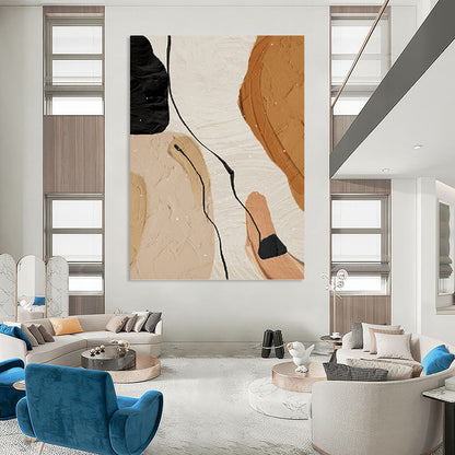 “Organic Flow” - Beige, Brown & Black Abstract Forms Painting On Canvas DKH1513
