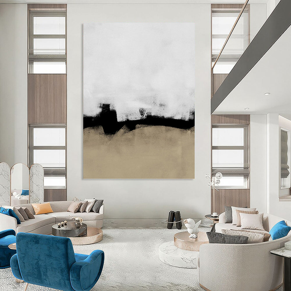 “Black - White - Beige Abstract” - Black, White & Beige Subtle Painting On Canvas DKH0965