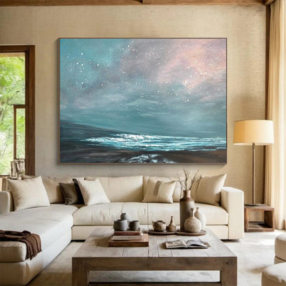 Pastel Starry Sky and Sea “Dreamy Dusk Tide” Painting On Canvas DKH106