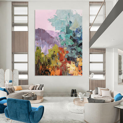 Pastel Mountainscape in Soft Hues - Impressionistic Landscape Painting On Canvas DKH1278