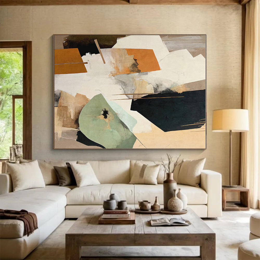 Earth - Toned Geometric Collage, “Urban Textures” - Mixed - Media Abstract Painting CT0756