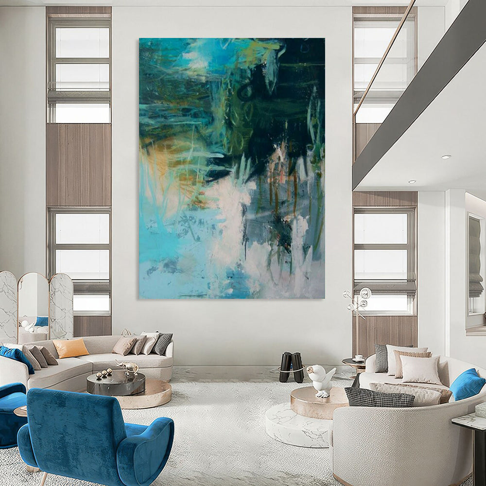 Teal & Green Abstract Chaos - Expressionist Abstract Painting On Canvas CT2286