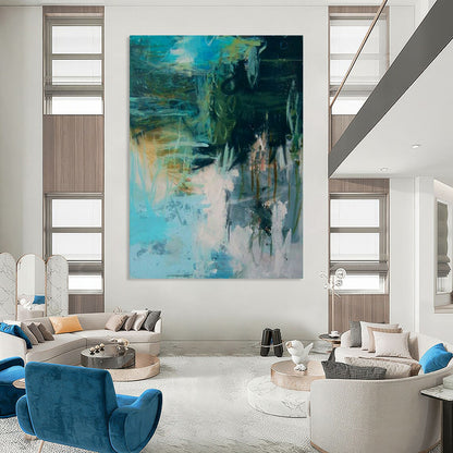 Teal & Green Abstract Chaos - Expressionist Abstract Painting On Canvas CT2286