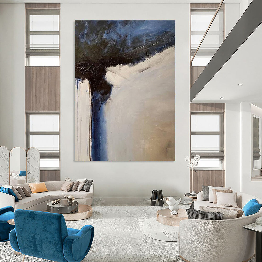 Blue, Black, and White Abstract Composition - Abstract Painting On Canvas DKH1499