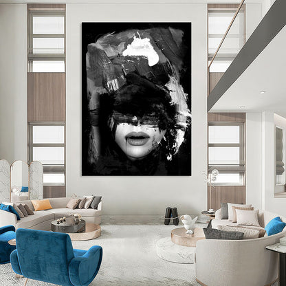 “Black - White Abstract Portrait” - Black, White Abstract Figure Painting On Canvas DTP232