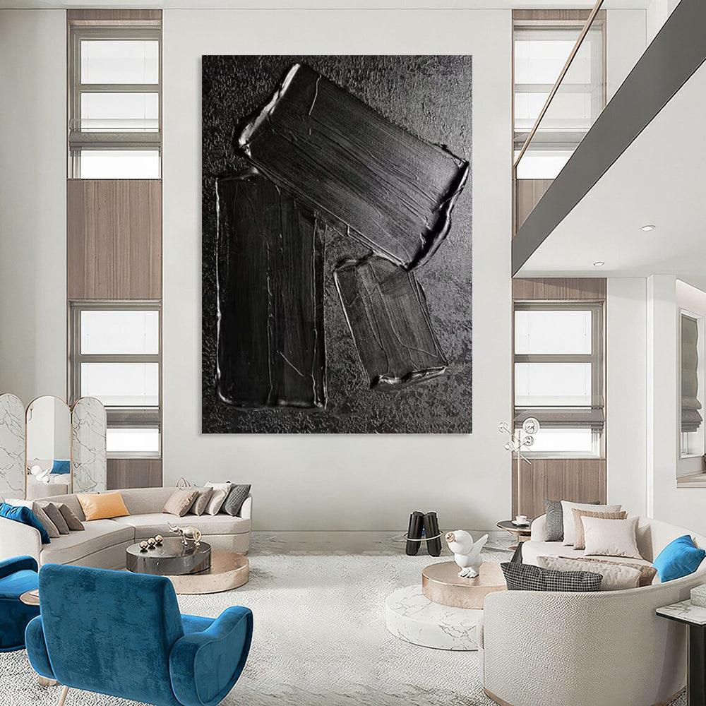 Black Textured Rectangles - Abstract Painting On Canvas DKH1333