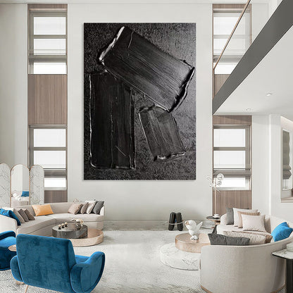 Black Textured Rectangles - Abstract Painting On Canvas DKH1333