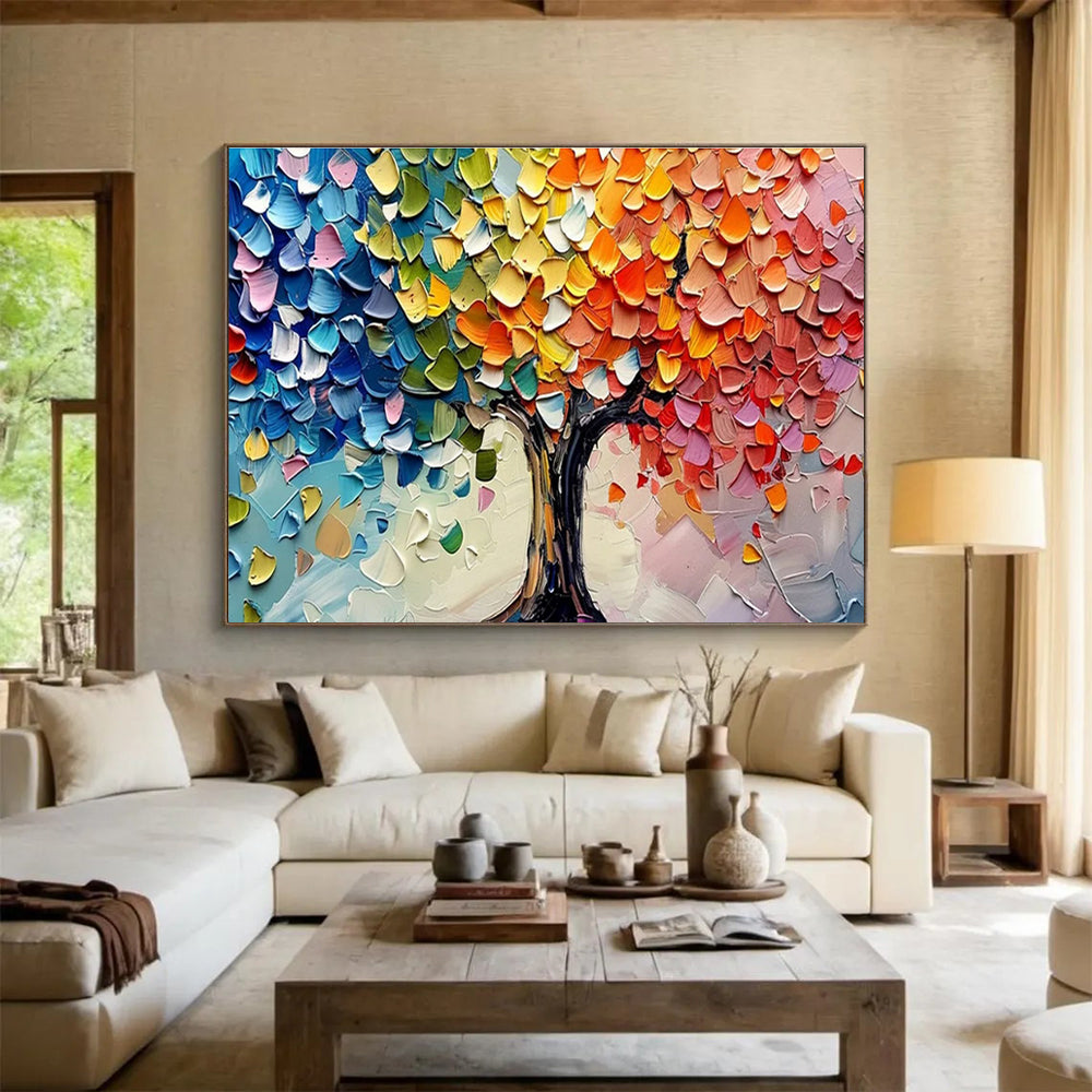 “Colorful Palette Knife Tree” - Whimsical Landscape Painting On Canvas DKH798