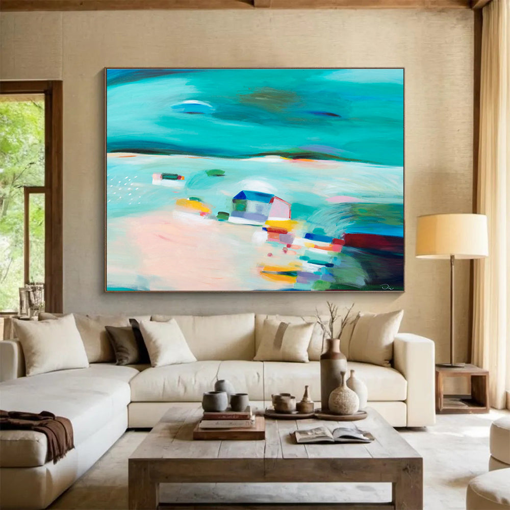 Abstract Coastal Scene - Soft Hues and Dreamy Forms Painting On Canvas DKH058