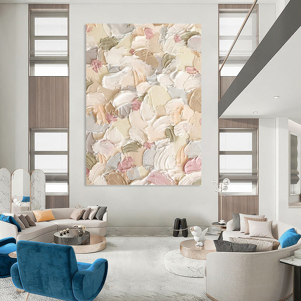 “Pastel - Toned Textured Floral Abstract” Painting On Canvas DKH0982