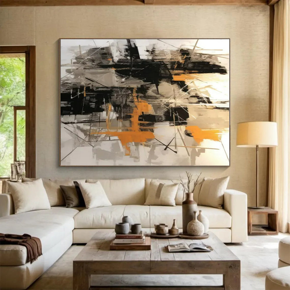 “Black - Gold - Gray Abstract Chaos” ，Abstract Acrylic Painting CT0821