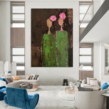 “Simple Figures” - Green & Brown Abstract Figure Painting On Canvas CT2242