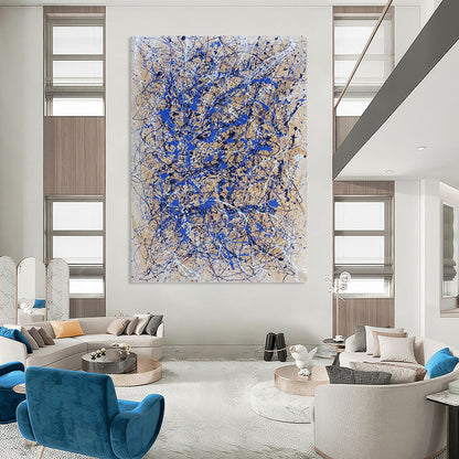 “Blue Drip Chaos” - Blue & White Abstract Drip Painting On Canvas DKH1580