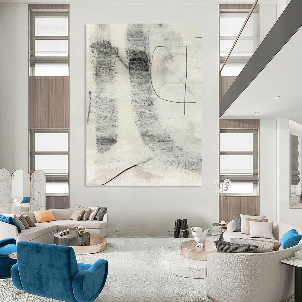 “Monochrome Textured Marks” - Black, White Abstract Painting On Canvas DTP213