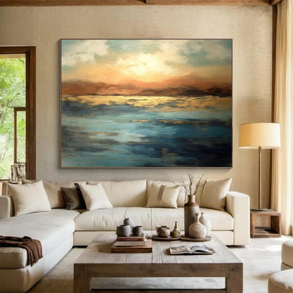 “Sunset - Colored Lake And Mountains” Abstract Landscape Painting On Canvas DLZ055