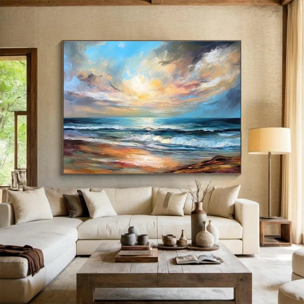 “Vibrant Sunset Beach” Impressionist Seascape Painting On Canvas DKH338