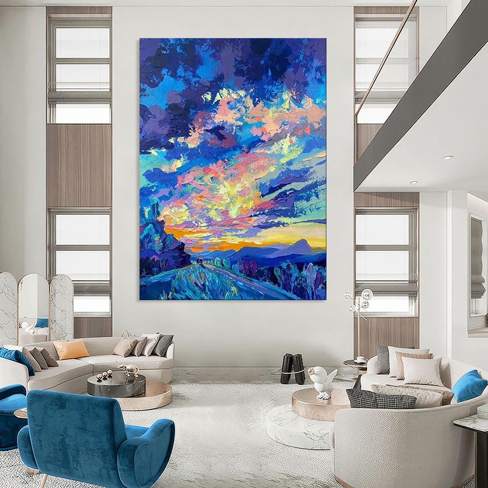 “Vibrant Sunset Road” – Impressionistic Landscape Painting On Canvas CT2112
