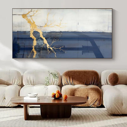 “Gold Branch on Neutral” – Mixed - Media Abstract Art CT1049