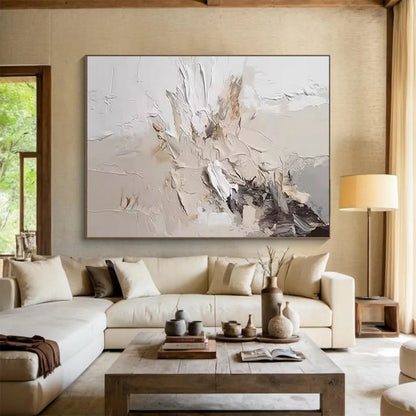 Textured Neutral Explosion - Abstract Impasto Painting On Canvas DKH618