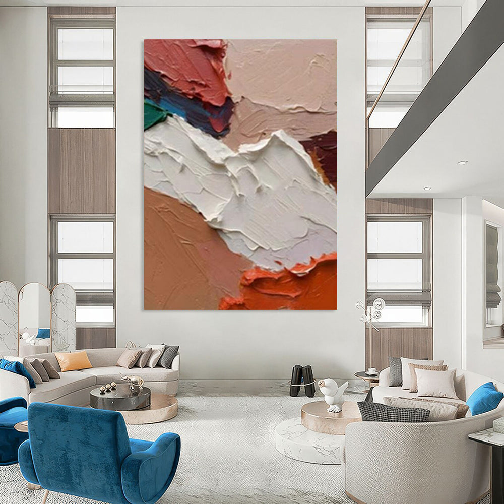 “Textured Color Palette - Red, Beige, White Impasto Abstraction” Painting On Canvas DTP263