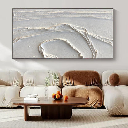 White Textured Curved Abstraction - Minimalist Textured Acrylic On Canvas CT1348