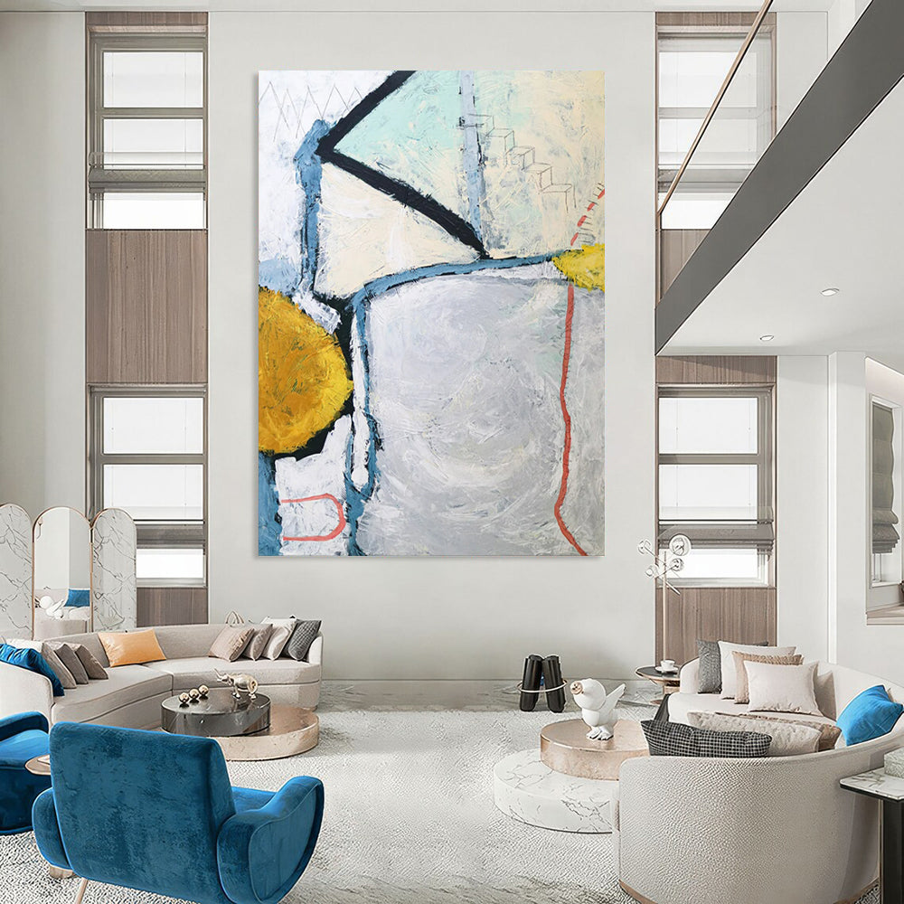 “Geometric Abstract - Blues, Greens, and Subtle Narratives” Painting On Canvas CT2392