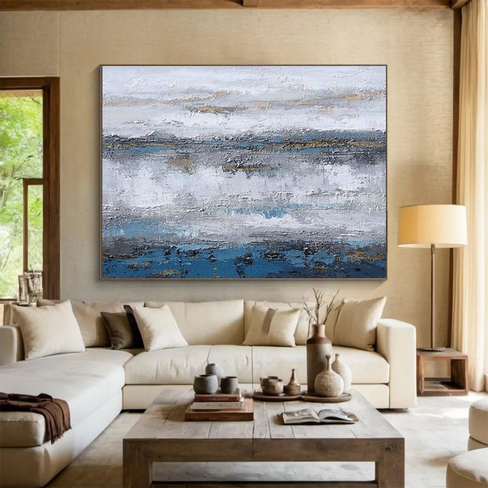 Blue - Gray Abstract Horizon - Abstract Landscape Painting On Canvas DKH609