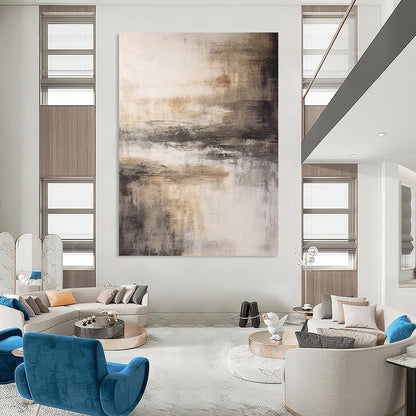 “Gray, Brown, White Abstract Landscape ‘Misty Memory’” - Impasto Landscape Painting On Canvas DTP362