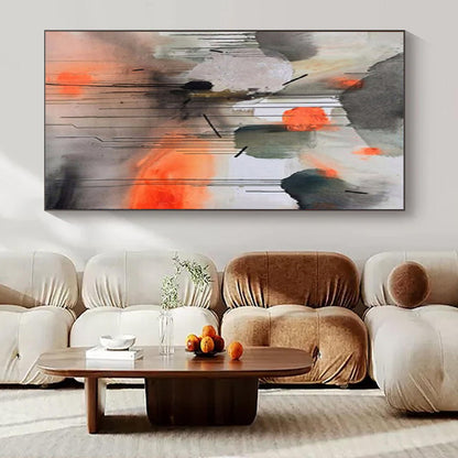 “Gray, Orange, Ink Dripping Abstraction” – Abstract Expressionist Painting CT1005