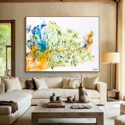 “Vibrant Floral and Butterfly” Watercolor - Style Nature Painting On Canvas DKH537