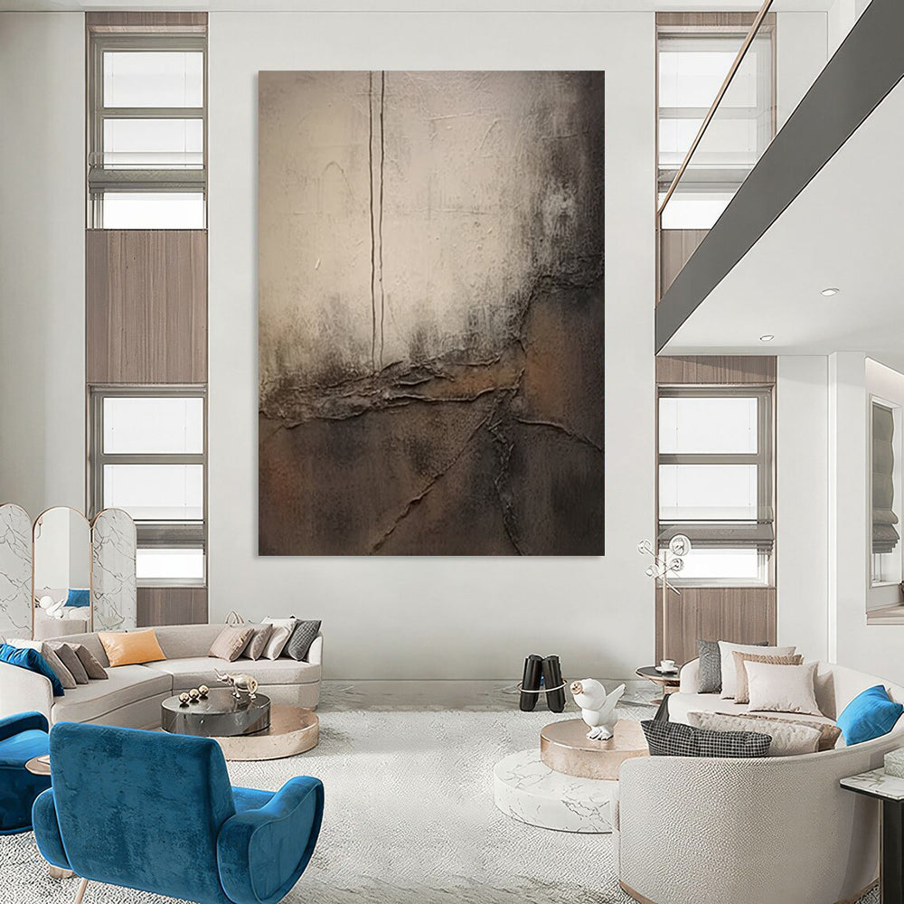 “Gray, Brown Textured Abstraction ‘Worn Narratives’” - Mixed - Media Abstract Painting On Canvas DTP355