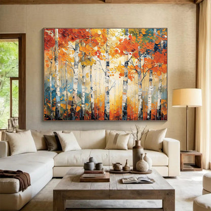“Autumn Birch Forest” - Impasto Landscape Painting On Canvas DKH835