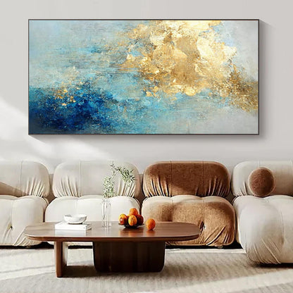 “Blue - Gold Misty Dreamscape” – Textured Abstract Art CT1025