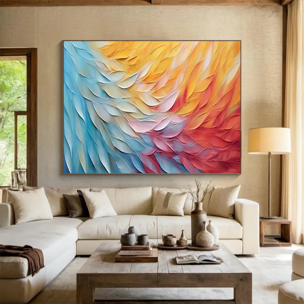 Colorful Feather - like Layers - Textured Abstract Painting On Canvas DLZ201