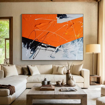 “Orange - Black Dynamic Strokes” Abstract Acrylic Art CT0325