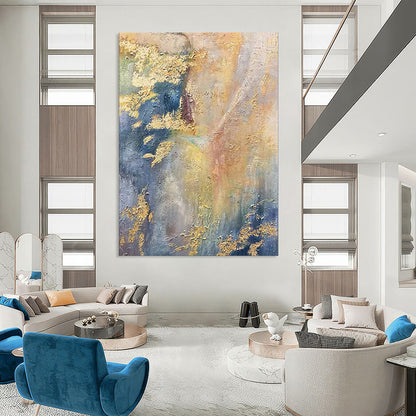 “Gold - Flecked Blue & Gray Abstraction” – Abstract Oil Painting On Canvas CT2113
