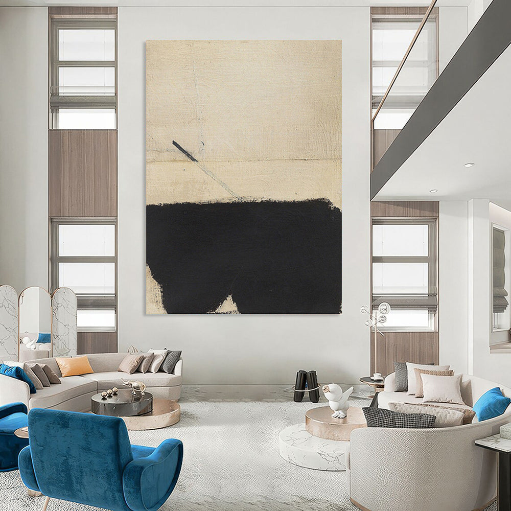 Dynamic Black and Beige Abstract - Abstract Painting On Canvas DKH1422