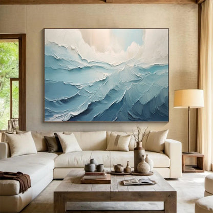 Blue and White Textured Waves - Impasto Seascape Painting On Canvas DLZ227