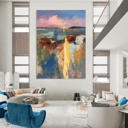 “Sunset Harbor Impasto” - Colorful Impressionistic Harbor Scene Painting On Canvas DKH1578