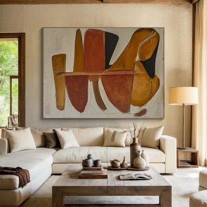 Earth - Toned Geometric Abstract “Warm Geometric Harmony” Painting On Canvas DKH094