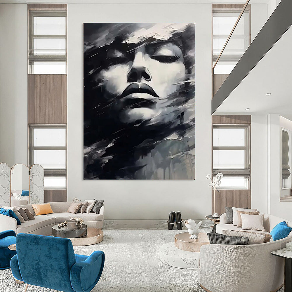 “Monochrome Abstract Face” – Expressive Oil Painting On Canvas CT2130
