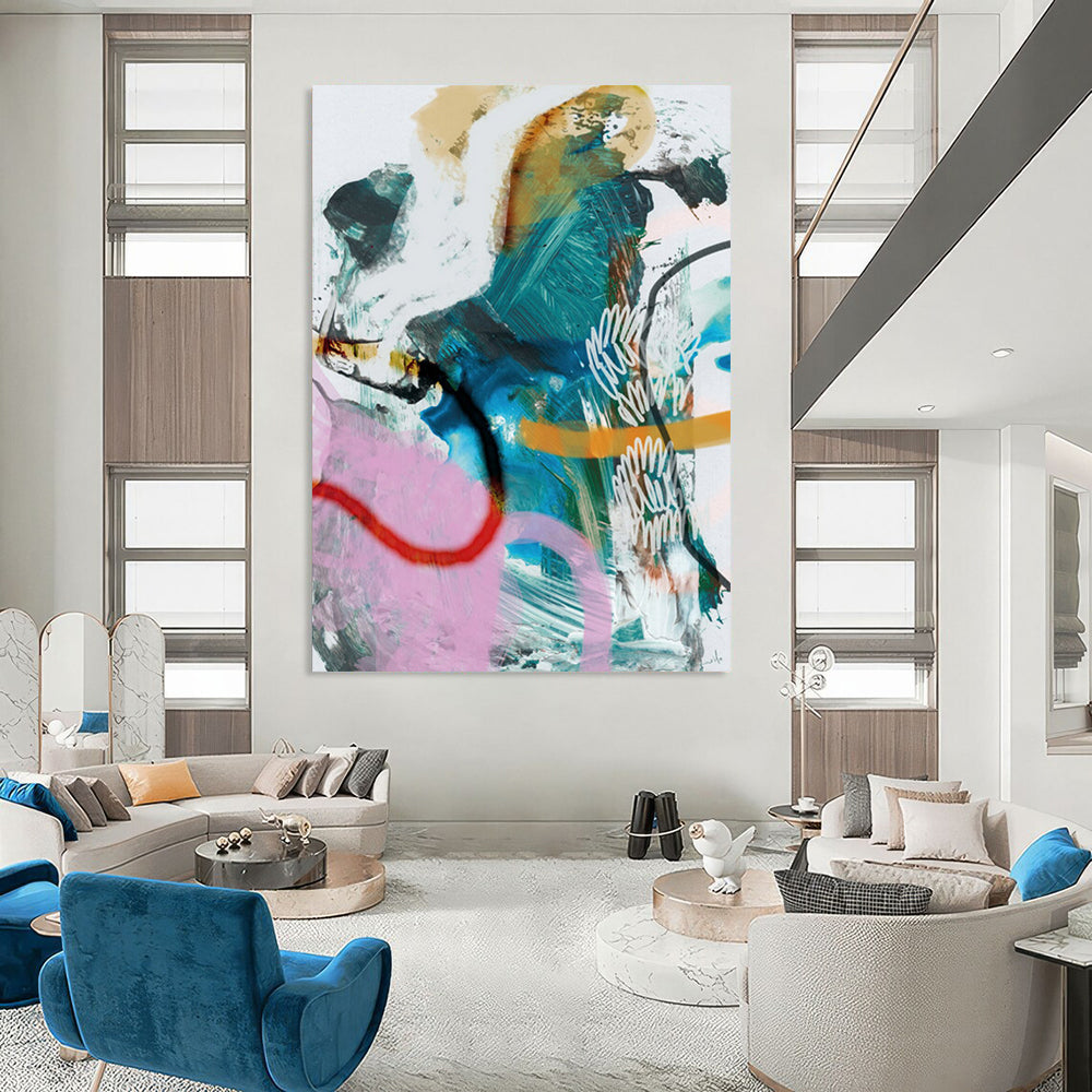 “Colorful Abstract Fusion” - Pink, Blue, Green, Orange Abstract Painting On Canvas DTP229